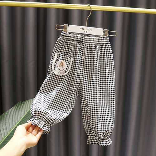 薄棉防蚊裤格子休闲灯笼裤