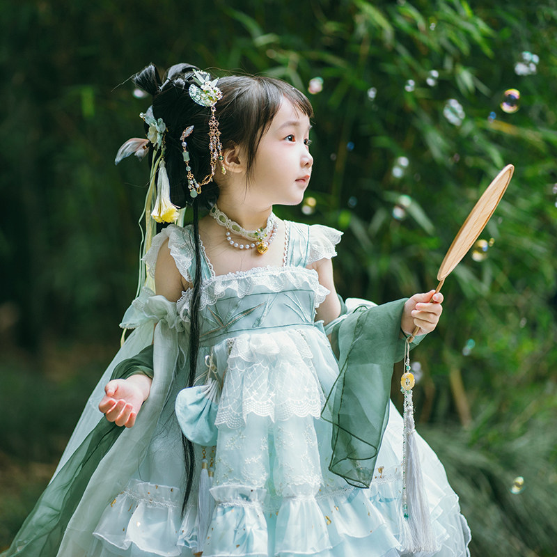 稚岁馆童装lolita中国风端午款竹枝词宝宝生日礼服吊带公主裙定制