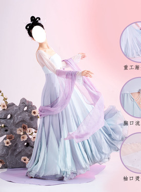 异色瓣蕊惜惜无艺之艺一朵大左古典舞汉服显瘦气质修身蓝紫连衣裙