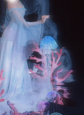 小水母无艺之艺一朵大左古典舞露背上衣360度反光幻彩蓝紫色摆裙