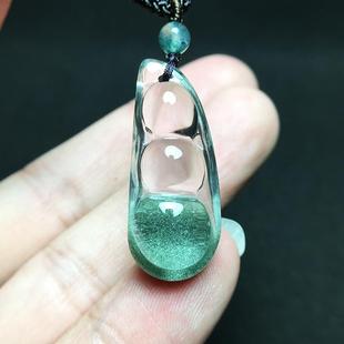 天然绿幽灵吊坠女正品 水晶聚宝盆原石项链男绿幽晶转运福豆挂件