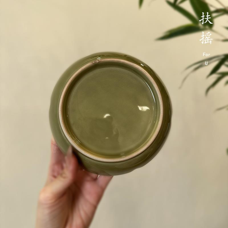 扶摇耀州窑青瓷茶托花葵口陶瓷壶承干泡紫砂壶蓄水台式托盘茶配件