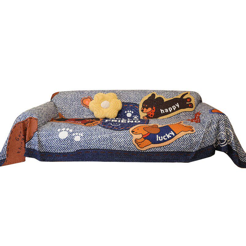 简约轻奢卡通沙发巾四季一整张全包高级盖布套复古牛仔耐脏坐垫罩