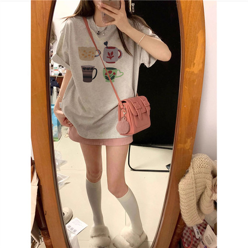 纯棉美式正肩港味chic短袖t恤女