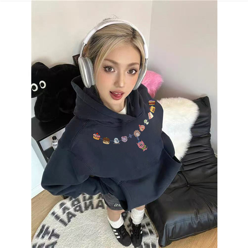 美式高街潮牌加绒加厚连帽卫衣女