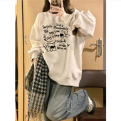 爆款 纯棉美式 复古小个子卡通无帽卫衣女2025新款 宽松加绒加厚上衣