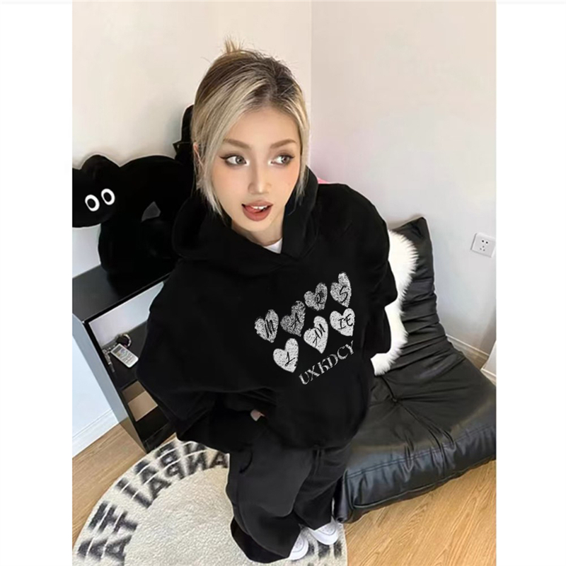 纯棉美式潮牌字母连帽卫衣女宽松