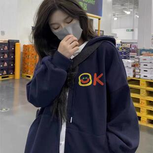 纯棉美式复古hiphop连帽卫衣女ins潮春秋慵懒风oversize小众外套
