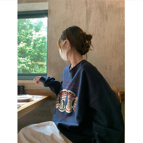 纯棉美式高街oversize圆领卫衣女