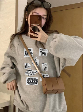 纯棉美式复古hiphop巨好看的卫衣女冬季加绒加厚慵懒风高级感上衣