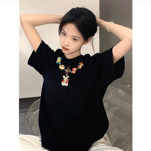 纯棉美式高街正肩短袖t恤女夏季