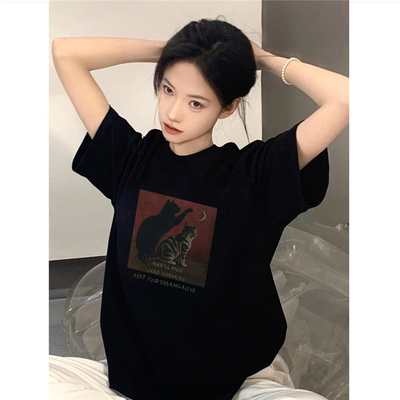 纯棉美式复古高级感短袖t恤女夏
