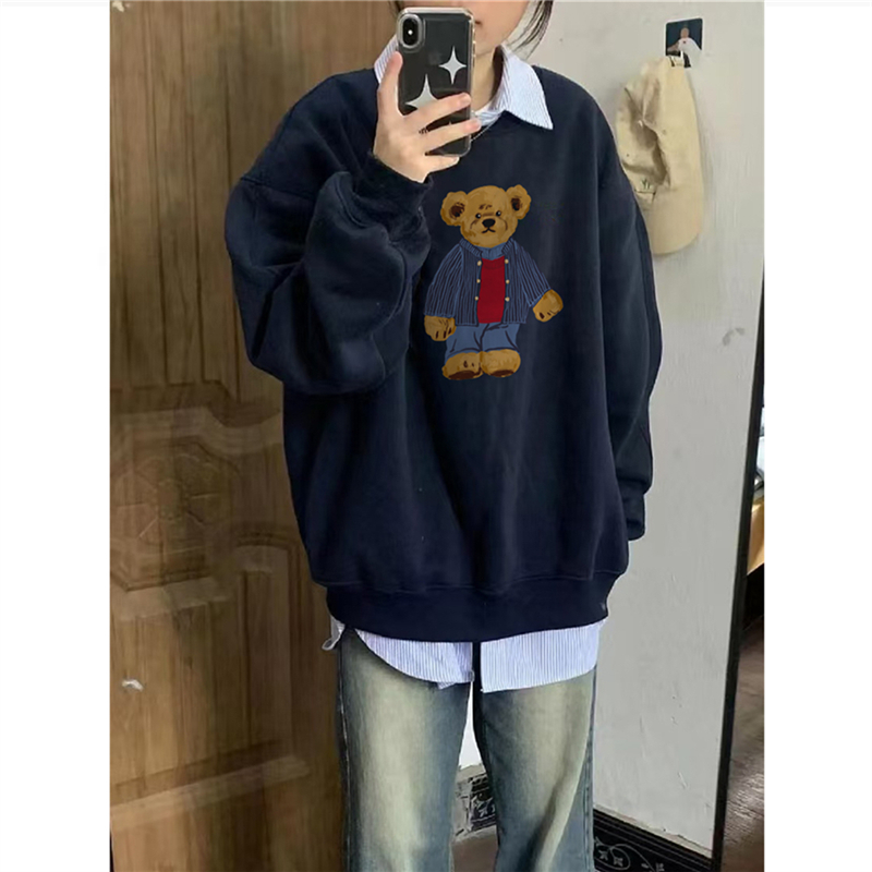 100%纯棉欧货美式小熊套头卫衣女