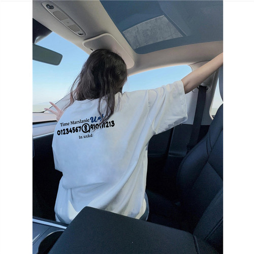 美式复古hiphop正肩短袖t恤女