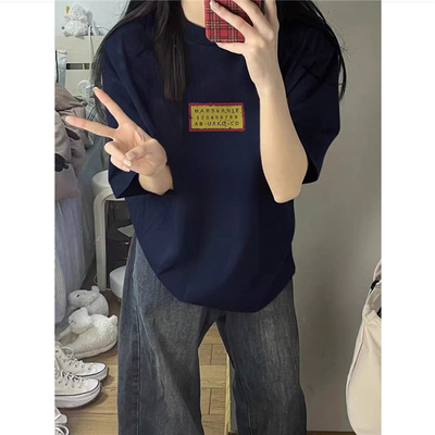纯棉美式复古潮牌短袖t恤女宽松