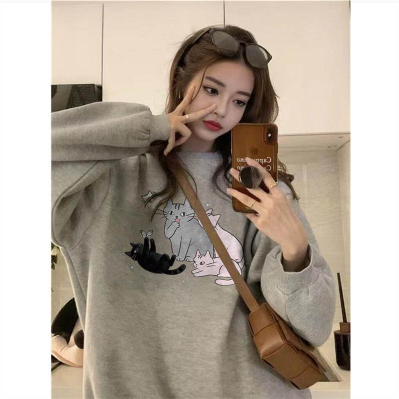 纯棉美式复古灰色加绒卫衣女冬季宽松慵懒风加厚内搭长袖无帽上衣,女装/女士精品,卫衣/绒衫,淘宝优惠券,粉丝福利购,淘宝优惠卷