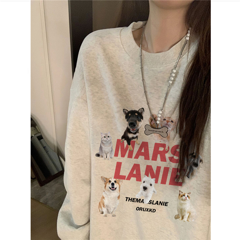 纯棉美式复古卡通套头卫衣女慵懒