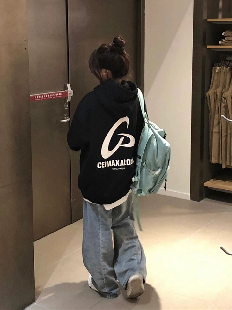 100%纯棉欧美潮牌字母连帽卫衣女