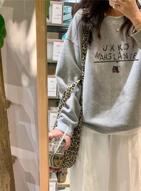 纯棉美式复古hiphop灰色无帽卫衣女冬季加绒加厚慵懒风高级感上衣