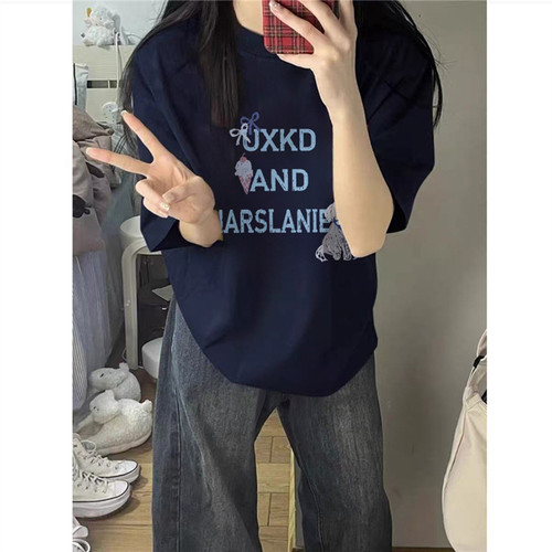 美式复古涂鸦字母小狗短袖t恤女