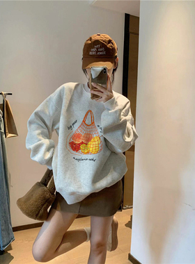 纯棉美式独特漂亮巨好看的卫衣女冬季加绒加厚高级感宽松无帽上衣