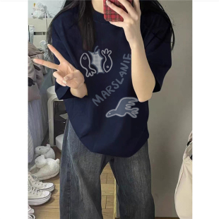 正肩宽松慵懒风半袖 纯棉欧货美式 2025新款 复古短袖 上衣 t恤女夏季
