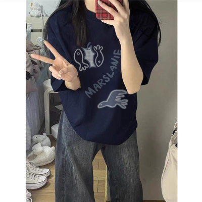 纯棉欧货美式复古短袖t恤女夏季