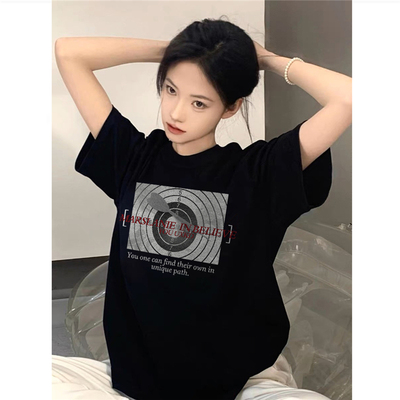 纯棉美式复古潮牌短袖t恤女夏季