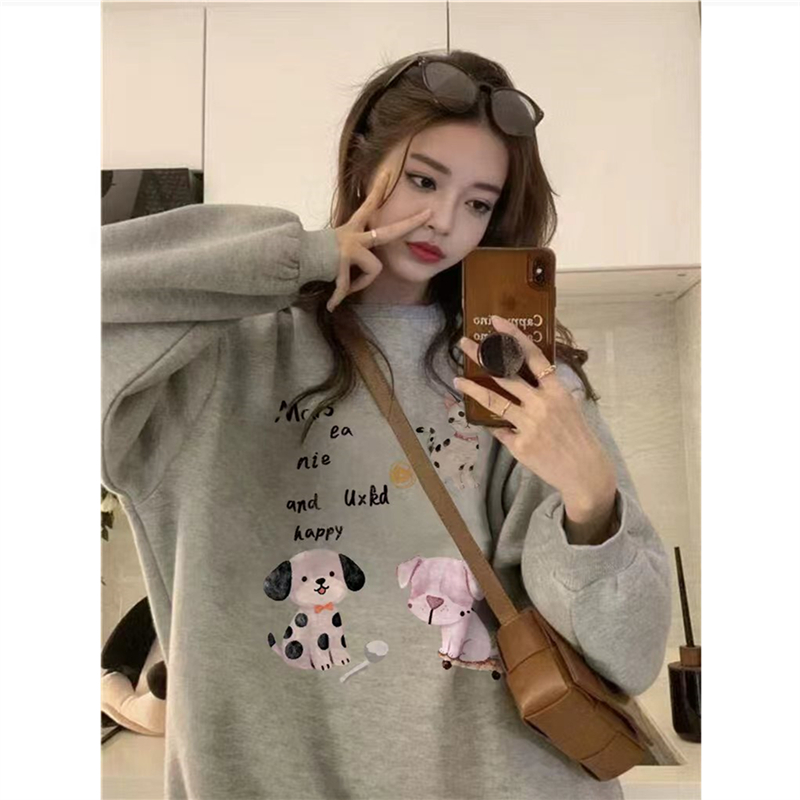 纯棉美式复古卡通趣味圆领卫衣女