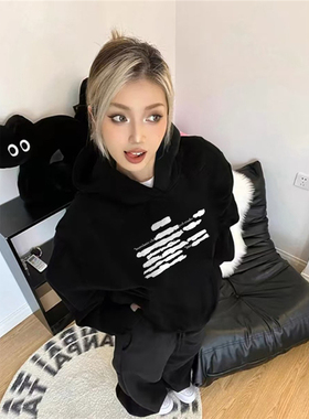 纯棉高街美式复古连帽卫衣女2025新款宽松慵懒风秋季字母潮牌外套