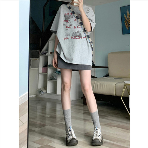 美式高街oversize正肩短袖t恤女