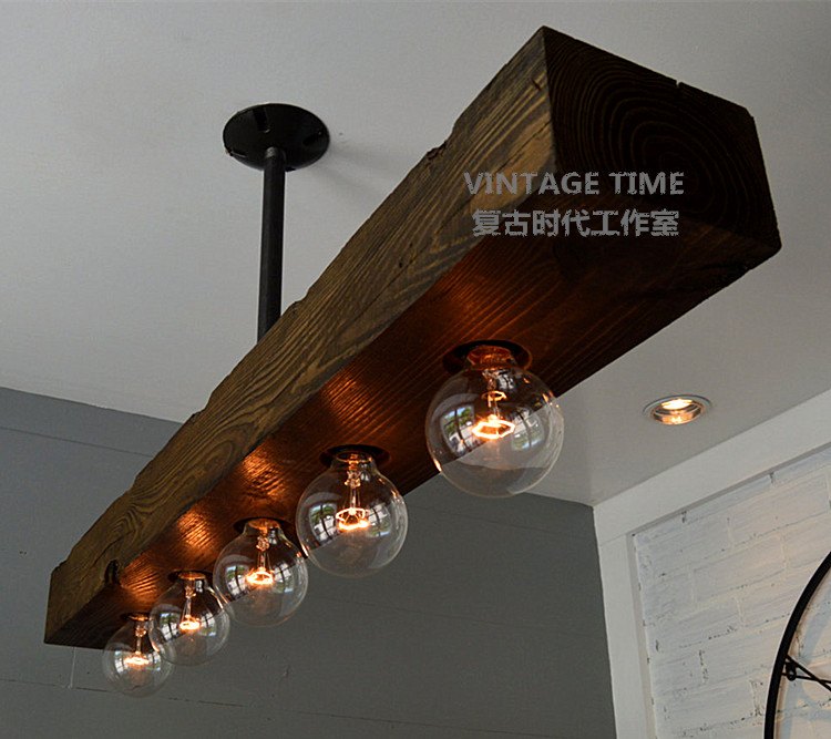 美式工业复古做旧方木黑铁水管吊灯 创意工业酒吧爱迪生灯泡吊灯
