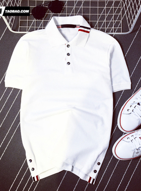 香港IT代购潮牌条纹三条杠polo衫男休闲纯色保罗衫翻领情侣装短袖