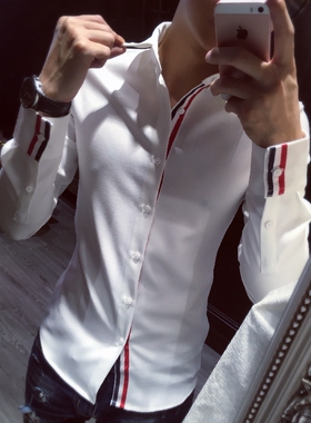 香港IT代购潮牌春秋季修身长袖TB白衬衫男士韩版衬衣休闲男装