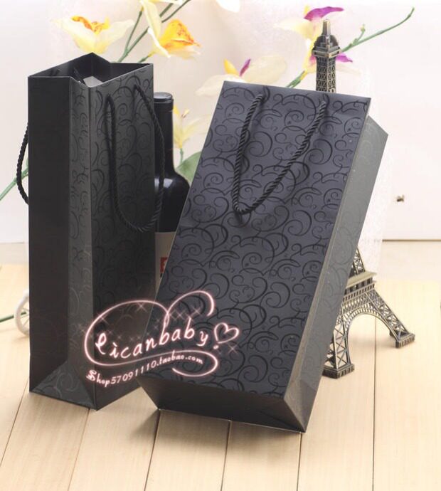 红酒礼品袋超值加厚黑色UV花纹葡萄酒单双支手提袋子