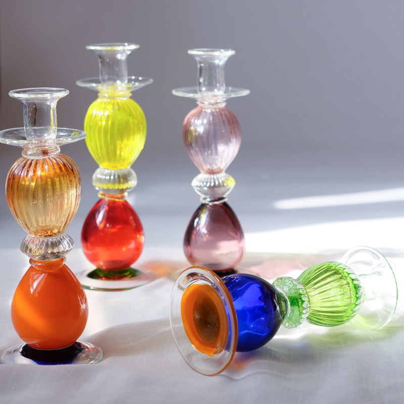 出口欧美艺术手工玻璃烛台卧室客厅居家装饰桌面床头工艺品摆件