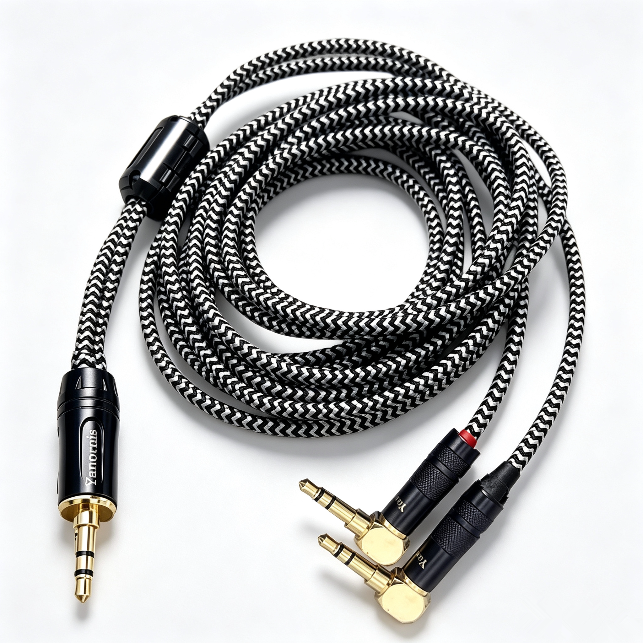 专业3.5mm一分二左右声道音频线 弯头AUX立体声串联音响线高保真图片