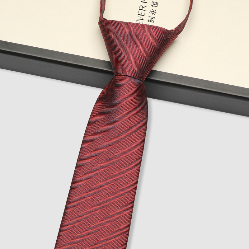 「FOREVER NOW」懒人结婚领带新郎男拉链式6cm细窄暗红男士免打结