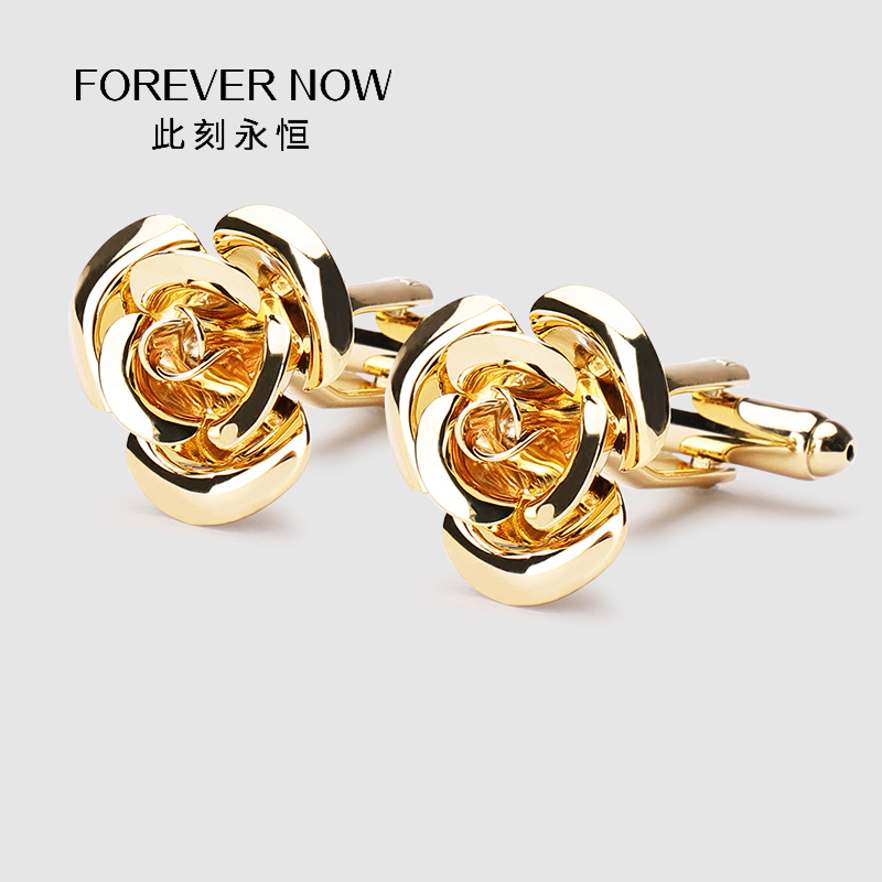 男士西服法式衬衣袖扣轻奢风金色玫瑰花袖口钉新郎结婚衬衫装饰潮