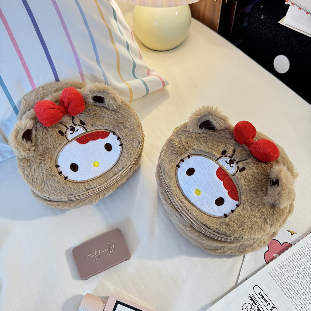 卡通毛绒Kt小熊化妆包女便携旅行可爱手拎包大容量手提洗漱收纳包