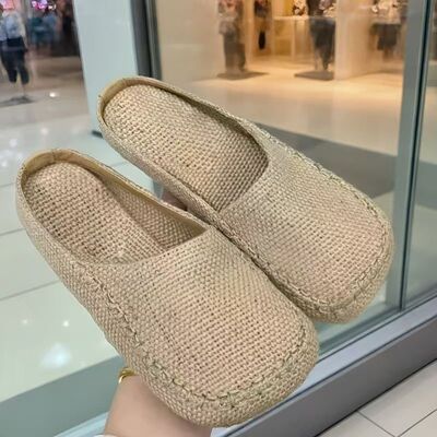 夏季复古亚麻女拖鞋透气防滑