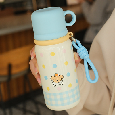 儿童保温杯316不锈钢女生高颜值水壶带盖学生上学专用双饮吸管杯