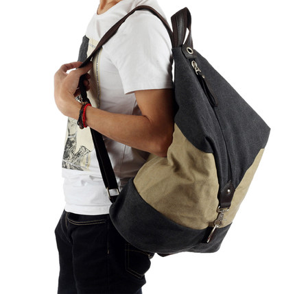 墨一韩版帆布运动双肩包 圆桶包旅游背包 男户外休闲旅行包书包