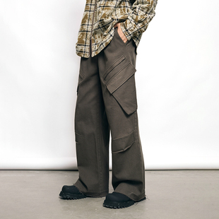 阔腿机能风休闲裤 PASET咖色美式 工装 子宽松直筒弯刀裤 复古口袋裤