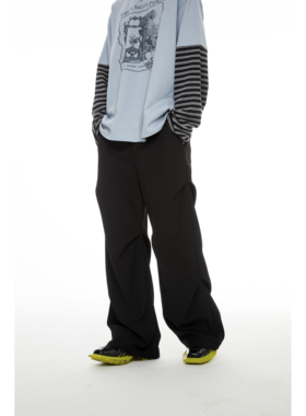 PASET设计高级感小众褶皱休闲西裤男宽松阔腿垂坠感黑色男女裤子