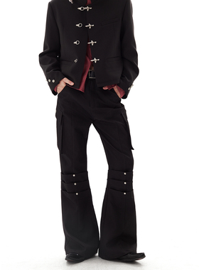 左奇函同款PASET小众设计感褶皱休闲长裤显瘦微喇工装结构西装裤