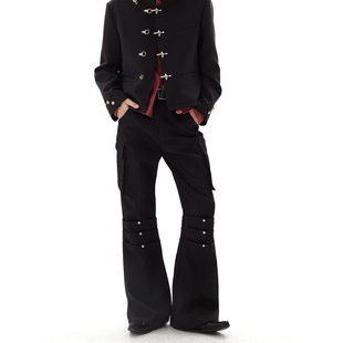 左奇函同款PASET小众设计感褶皱休闲长裤显瘦微喇工装结构西装裤