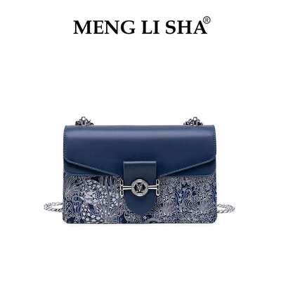 Mengl isha/梦丽莎正品女包刺绣高级感小方包新款手提单肩斜挎包