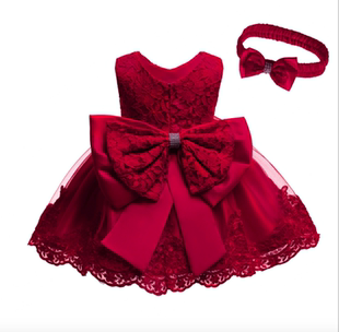 Baby Dress Bowknot Lace Pageant Party Wedding Tutu Gown