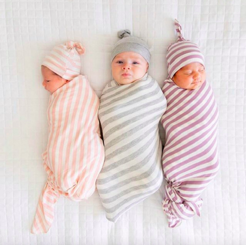 Newborn baby swaddling and hat set stripe thin swaddle